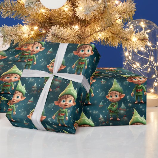 Schattige Happy Elf kerstpatroon Cadeaupapier (Feestdagen)