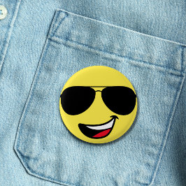 Schattige Happy Face & Aviator bril, Leuk Ronde Button 3,2 Cm