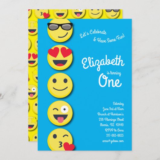 Schattige Happy Face Kinder 1e verjaardag Kaart (Voorkant / Achterkant)