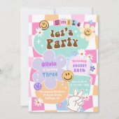 Schattige Happy Face Smile Groovy Checkered Verjaa Kaart (Voorkant)