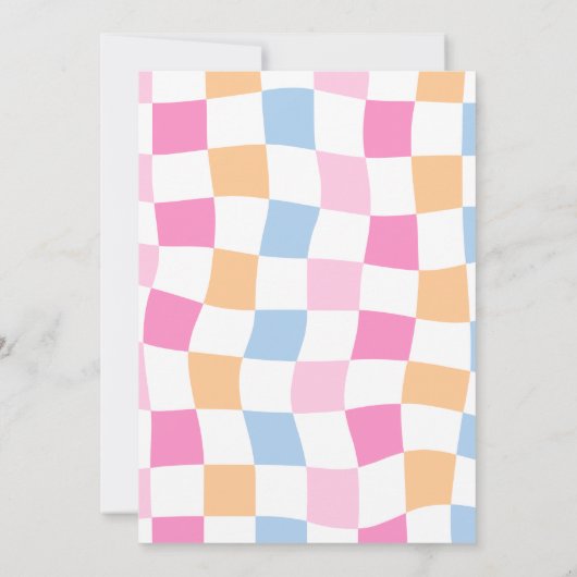 Schattige Happy Face Smile Groovy Checkered Verjaa Kaart (Achterkant)