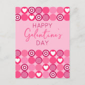 Schattige Happy Galentine’s Day Roze Hart en Bloem Briefkaart (Voorkant)