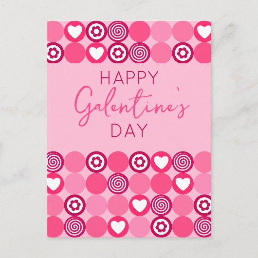 Schattige Happy Galentine’s Day Roze Hart en Bloem Briefkaart (Voorkant)