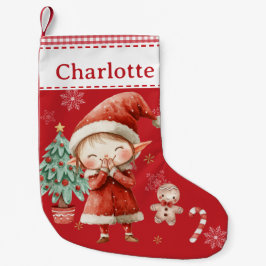 Schattige Happy Girl Elf Red Gingham Kleine Kerstsok