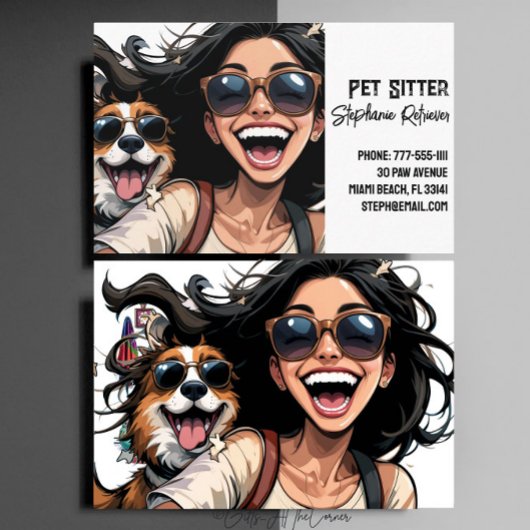 Schattige Happy Girl Pet Sitter Dog Walker Visitekaartje
