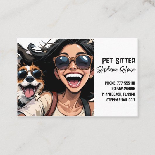 Schattige Happy Girl Pet Sitter Dog Walker Visitekaartje (Voorkant)