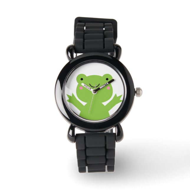 Schattige Happy Green Frog polshorloge Horloge (Voorkant)