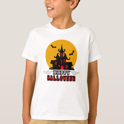 Schattige Happy Halloween Ghost House T-shirt (Voorkant)