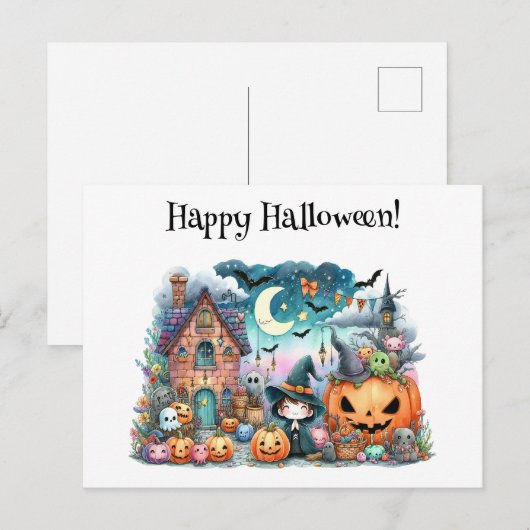 Schattige Happy Halloween Kawaii Briefkaart (Voorkant / Achterkant)