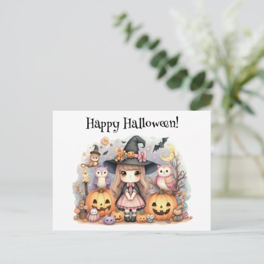 Schattige Happy Halloween Kawaii Briefkaart (Staand voorkant)