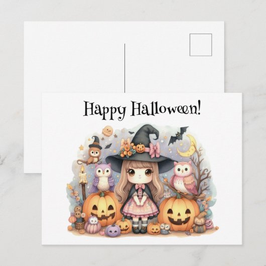 Schattige Happy Halloween Kawaii Briefkaart (Voorkant / Achterkant)