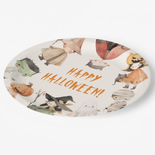 Schattige Happy Halloween Kinder Kostuum Party Papieren Bordje (Gekanteld)