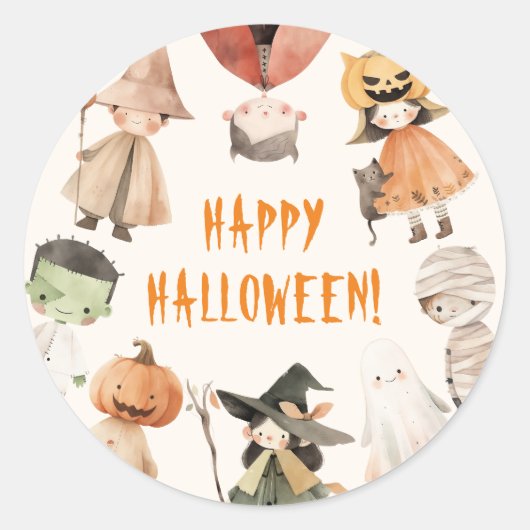 Schattige Happy Halloween Kinder Kostuum Party Ronde Sticker (Voorkant)
