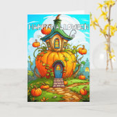 Schattige Happy Halloween Pumpkin House Kaart (Gele Bloem)