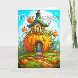 Schattige Happy Halloween Pumpkin House Kaart