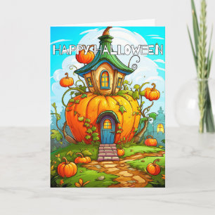 Schattige Happy Halloween Pumpkin House Kaart