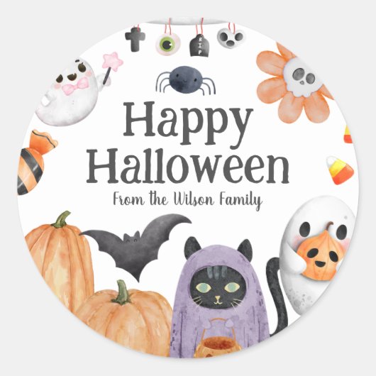 Schattige Happy Halloween van waterverf stijl Ronde Sticker (Voorkant)