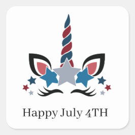 Schattige Happy July Vierde Patriottische Eenhoorn Vierkante Sticker