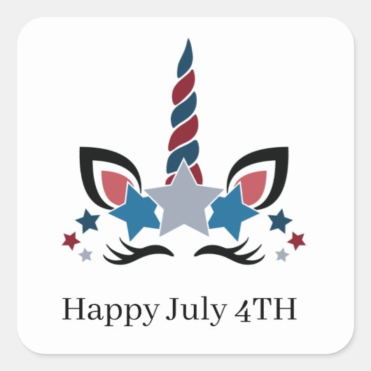 Schattige Happy July Vierde Patriottische Eenhoorn Vierkante Sticker (Voorkant)