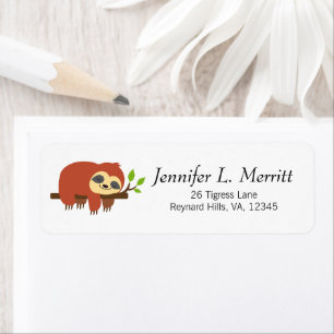 Schattige Happy Lazy Sloth Napping Art Etiket