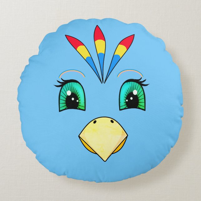 Schattige Happy Macaw Bird Face Rond Kussen (Voorkant)
