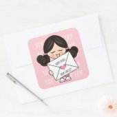 Schattige Happy Mail Aziatisch Meisje Roze Hart Se Vierkante Sticker (Envelop)