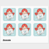 Schattige Happy Mail Redhead Meisje Roze Hart Seal Vierkante Sticker (Vel)