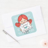 Schattige Happy Mail Redhead Meisje Roze Hart Seal Vierkante Sticker (Envelop)