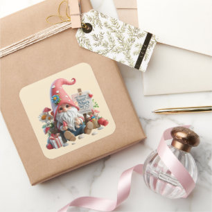 Schattige Happy Moederdag gnome Square Vierkante Sticker