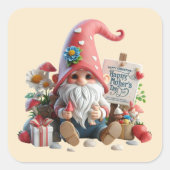 Schattige Happy Moederdag gnome Square Vierkante Sticker (Voorkant)