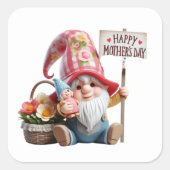 Schattige Happy Moederdag gnome Vierkante Sticker (Voorkant)