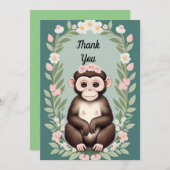 Schattige Happy Monkey Flat Dank u kaart (Voorkant / Achterkant)