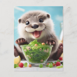 Schattige Happy Otter Het maken van een salade Briefkaart