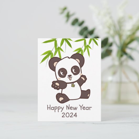 Schattige Happy Panda Bamboo Nieuwjaar Briefkaart (Staand voorkant)