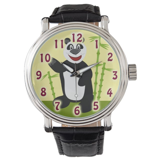 Schattige Happy Panda Fun Zoo Dier Schattig Horloge (Voorkant)