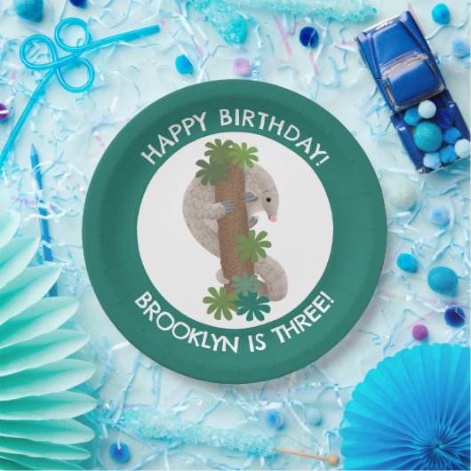 Schattige Happy Pangolin Anteater Gepersonaliseerd Papieren Bordje (Feest)