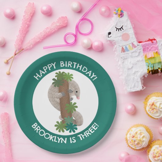 Schattige Happy Pangolin Anteater Gepersonaliseerd Papieren Bordje (Feest)