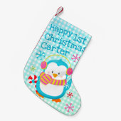 Schattige Happy Penguin Modern Baby eerste Kerstmi Kleine Kerstsok (Voorkant (Hangend))