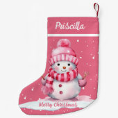 Schattige Happy Pink Snow Vrolijk kerstfeest Kleine Kerstsok (Achterkant)