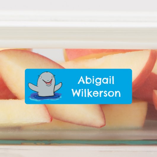 Schattige Happy Porpoise cartoon gepersonaliseerd Labels (Aangebracht)