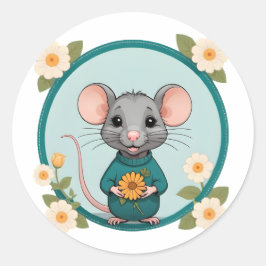 Schattige Happy Ratty met Flowers Sticker