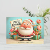 Schattige Happy Santa vrolijk kerstfeest Feestdagenkaart (Staand voorkant)