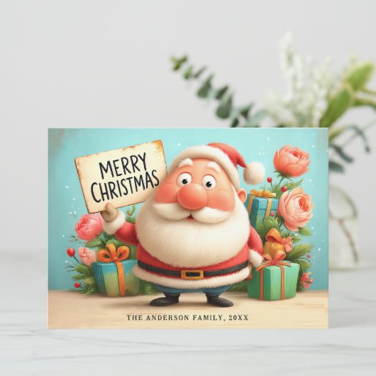 Schattige Happy Santa vrolijk kerstfeest Feestdagenkaart (Staand voorkant)