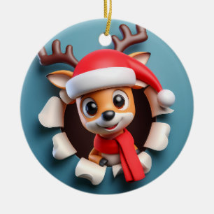 Schattige Happy Santa's rendieren barsten uit Keramisch Ornament