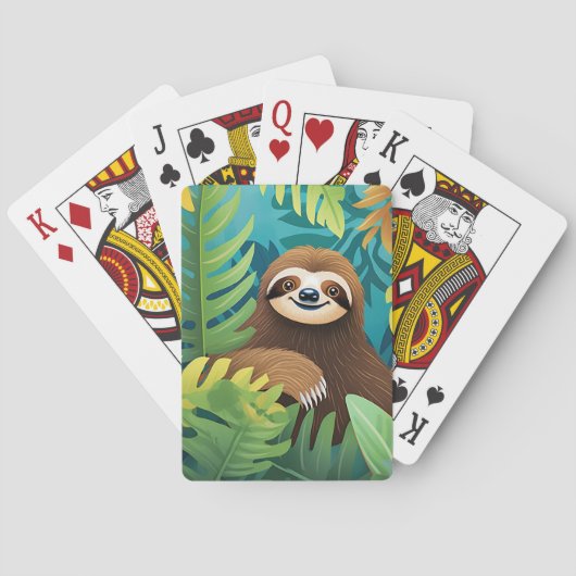 Schattige Happy Sloth Oerwoud schilderij Pokerkaarten (Achterkant)