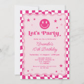 Schattige Happy Smile Hot Roze Geruite Meisje Verj Kaart (Voorkant)