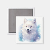 Schattige Happy Smiling Arctic Fox op Sneeuwblauw Magneet (Voorkant / Achterkant)