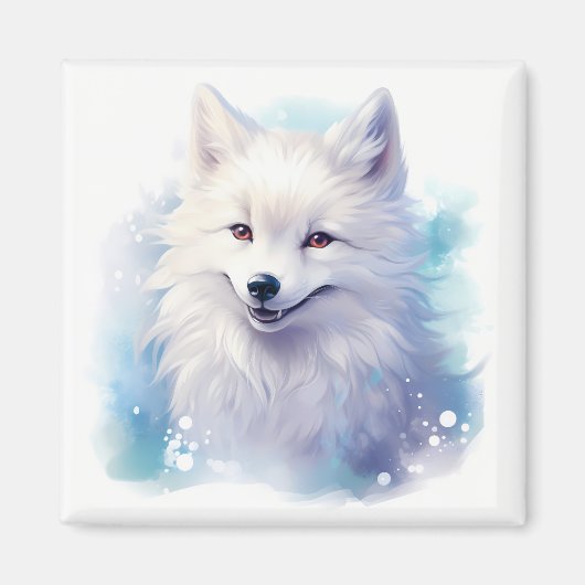 Schattige Happy Smiling Arctic Fox op Sneeuwblauw Magneet (Voorkant)