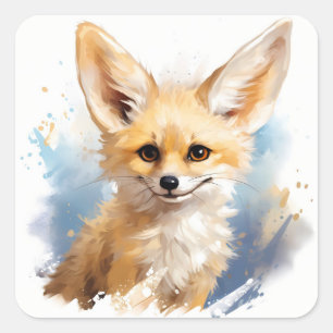 Schattige Happy Smiling Brown Fennec Fox Vierkante Sticker
