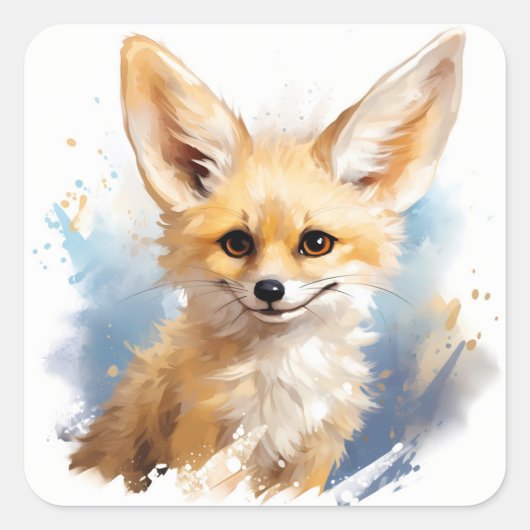 Schattige Happy Smiling Brown Fennec Fox Vierkante Sticker (Voorkant)